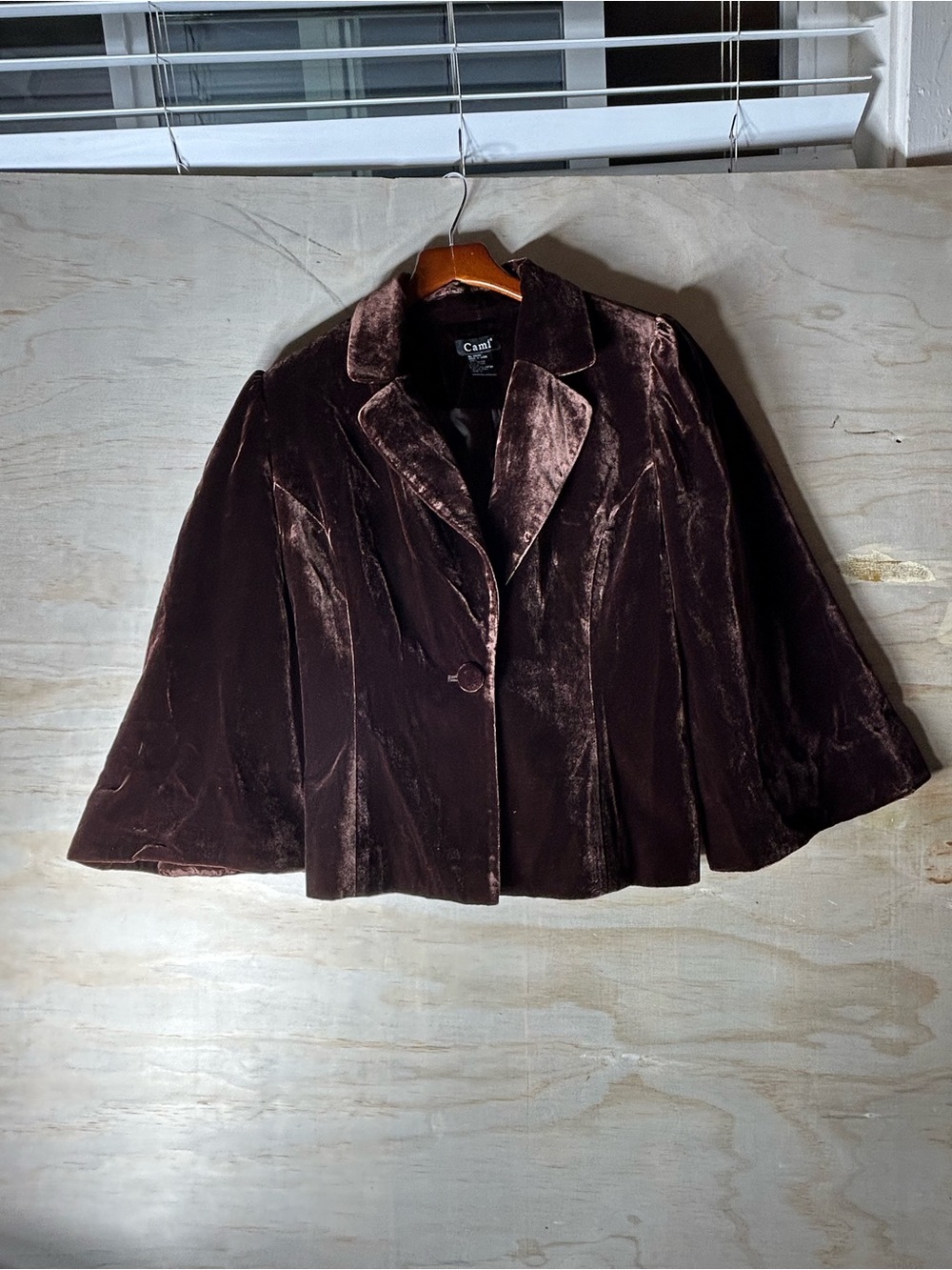 Cami Chocolate Velvet Blazer Jacket bell sleeve